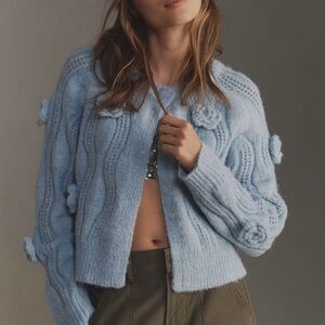 NWT Flat White brand by Anthropologie rosette cardigan